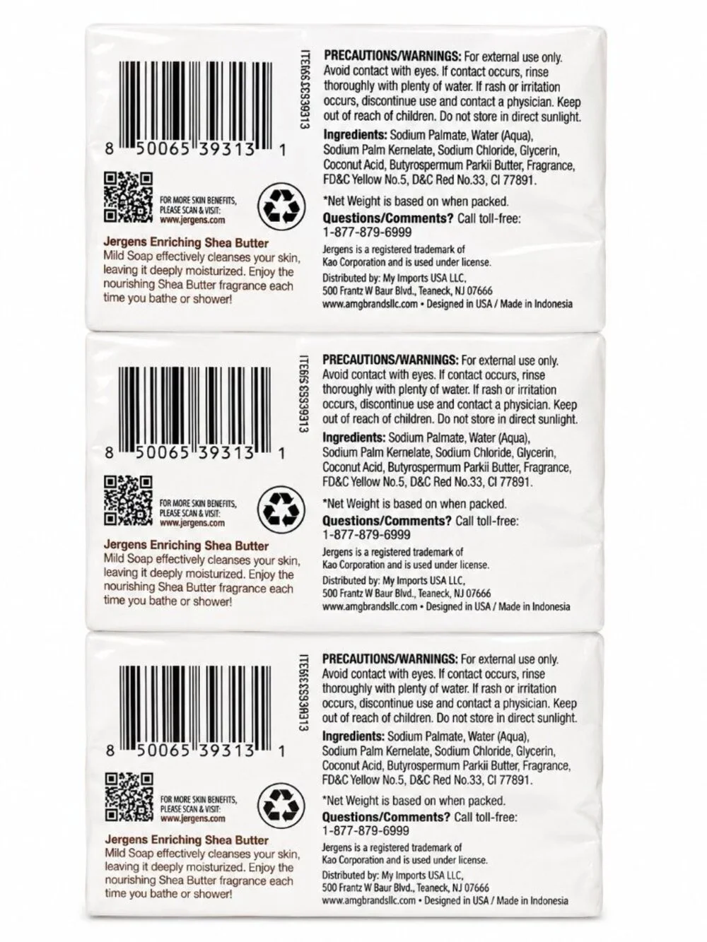 Jergens Mild Bar Soap Enriching Shea Butter 3 oz Set of 3 Total of 6 Soaps